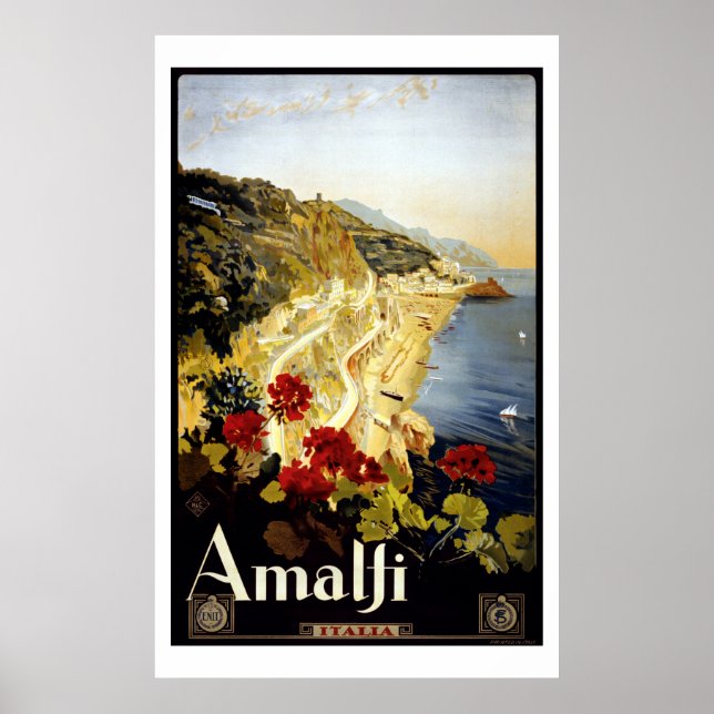 Vintage Amalfi Coast Italia Travel Poster (Front)