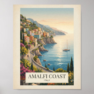 Vintage Amalfi Coast Italy Travel Poster   Mediter
