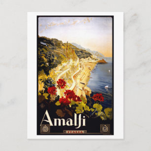 Vintage Amalfi Coast of Italy Travel Poster Postcard