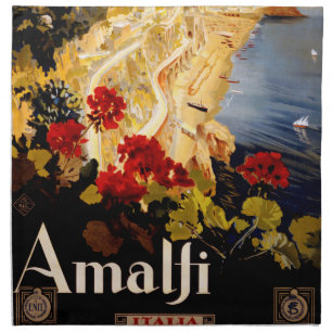 Vintage Amalfi Italia Travel Graphic Poster Art Cloth Napkin