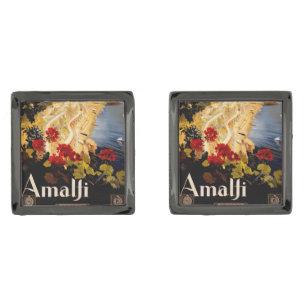 Vintage Amalfi Italia Travel Graphic Poster Art Cufflinks