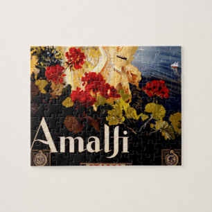 Vintage Amalfi Italia Travel Graphic Poster Art Jigsaw Puzzle