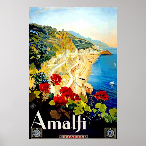 Vintage Amalfi Italy Europe Travel Poster