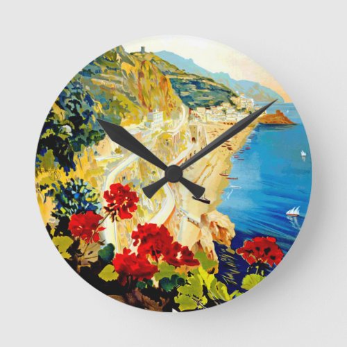 Vintage Amalfi Italy Europe Travel Round Clock