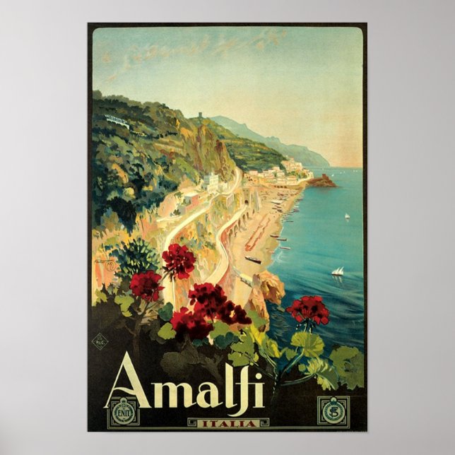 Vintage Amalfi Travel Advertisement Poster (Front)