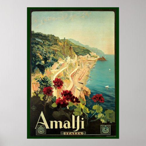 Vintage Amalfi Travel Advertisement Poster