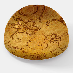 Vintage Amber / Gold Leather Floral Wallpaper Paperweight