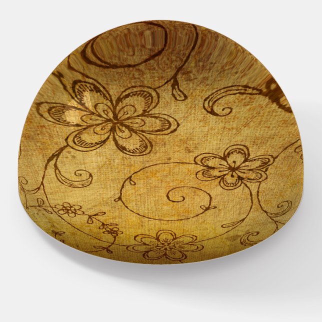 Vintage Amber / Gold Leather Floral Wallpaper Paperweight (Angled)