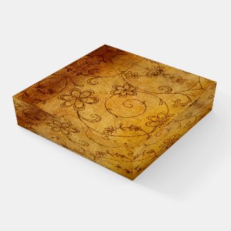 Vintage Amber / Gold Leather Floral Wallpaper