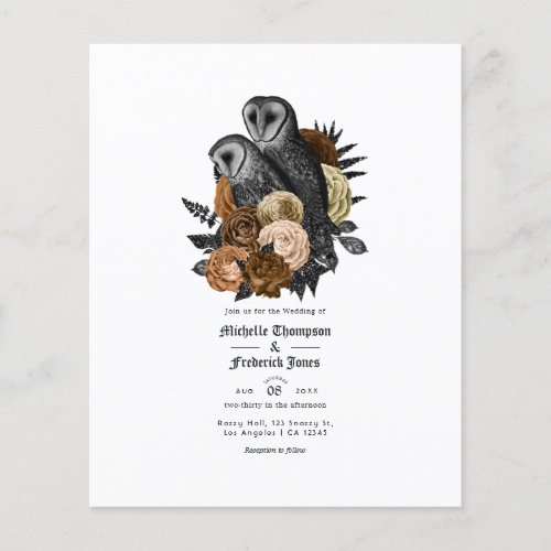 Vintage Amber Owls Gothic Wedding Invitation Flyer