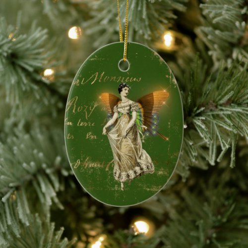 Vintage Amber Wing Fairy Ceramic Ornament