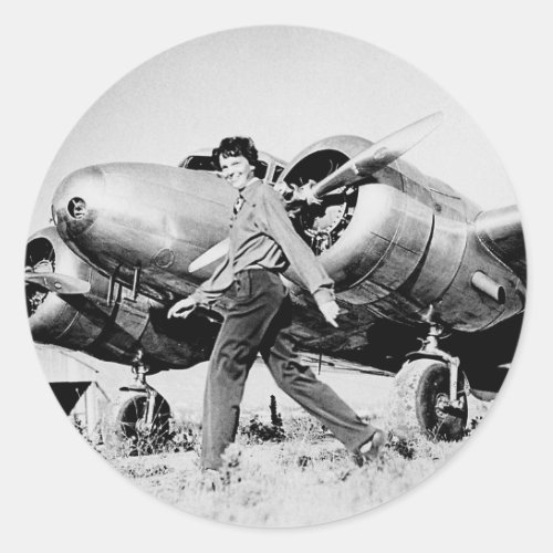 Vintage Amelia Earhart  Photo Classic Round Sticker