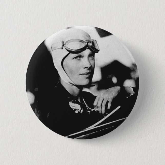 Vintage Amelia Earhart Photo Pinback Button (Front)