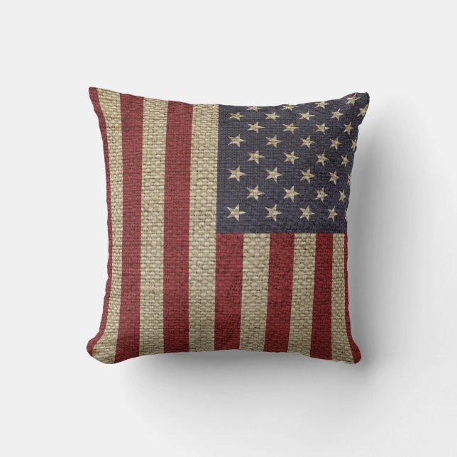 Vintage America Flag  Throw Pillow (Front)