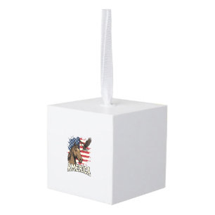 Vintage America Horse Eagle Patriotic Vector Desig Cube Ornament