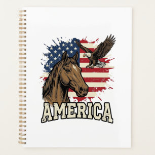 Vintage America Horse Eagle Patriotic Vector Desig Planner