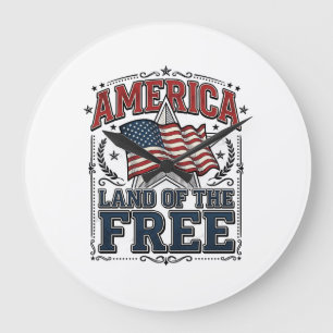 Vintage America Land Of The Free Patriotic Shirt ( Large Clock