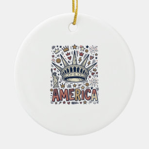 Vintage America Liberty Crown Patriotic Shirt Desi Ceramic Ornament