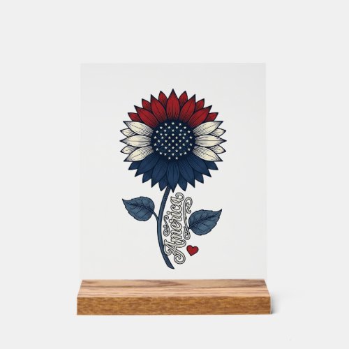 Vintage America Sunflower Patriotic Shirt Design ( Acrylic Sign