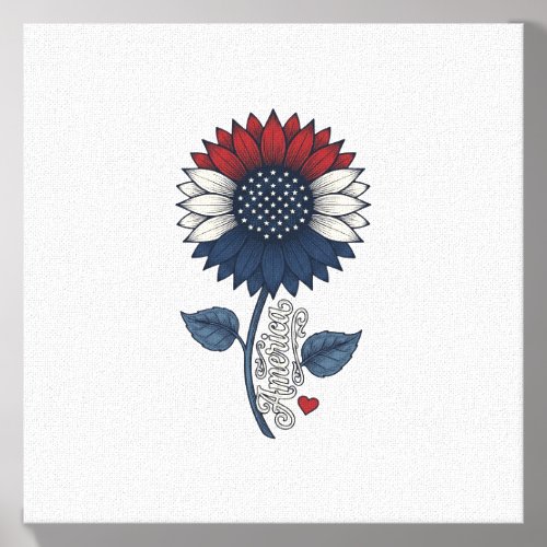 Vintage America Sunflower Patriotic Shirt Design ( Canvas Photo Tile