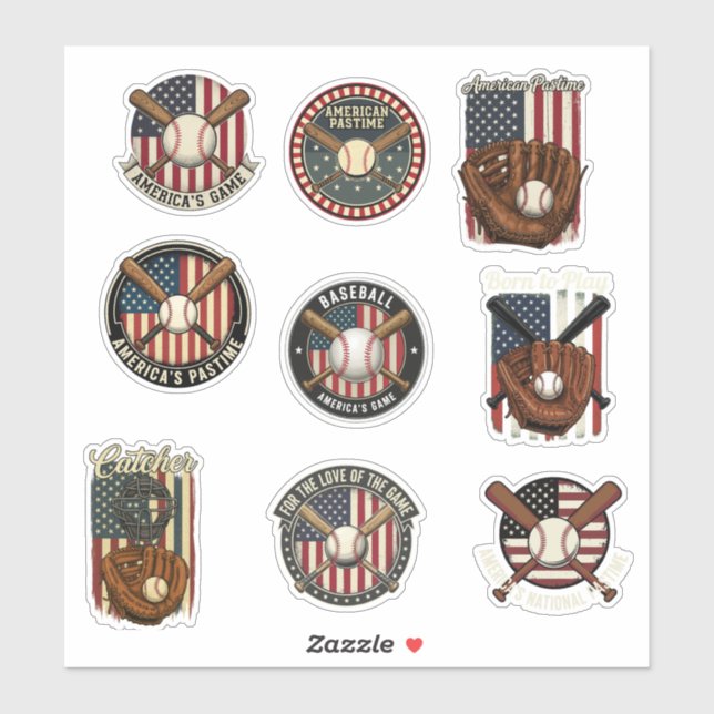 Vintage American Baseball Patriotic Pastime Sports Sticker (Sheet)