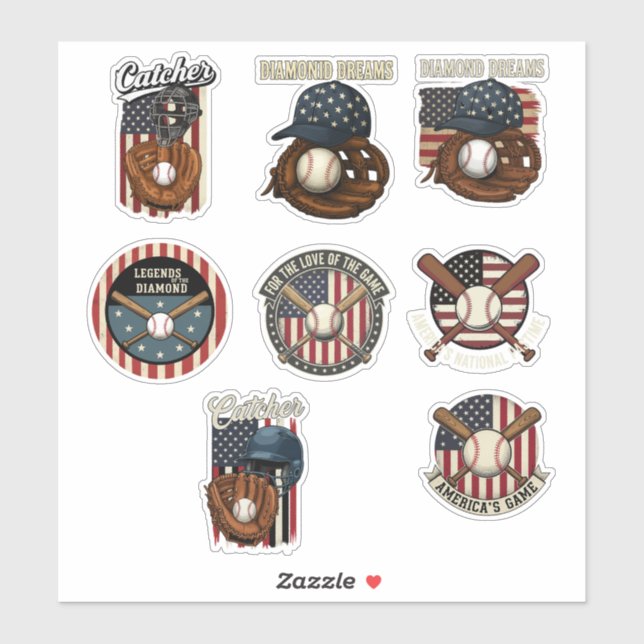 Vintage American Baseball Patriotic Pastime Sports Sticker (Sheet)