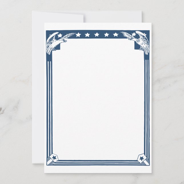Vintage American Blue Stars Eagles Stationary Note Card (Front)