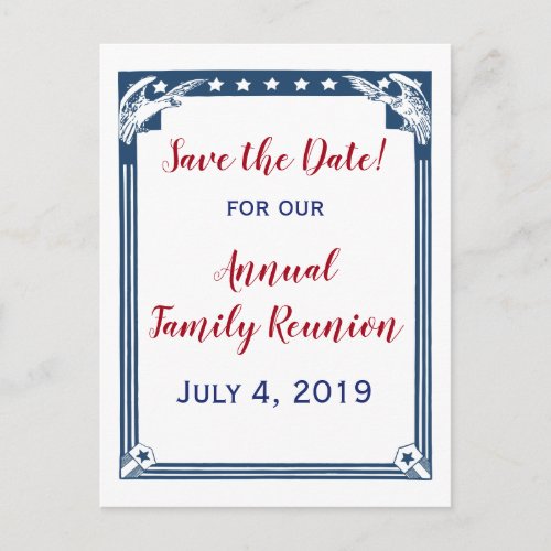 Vintage American Blue Stars Save the Date Announcement Postcard