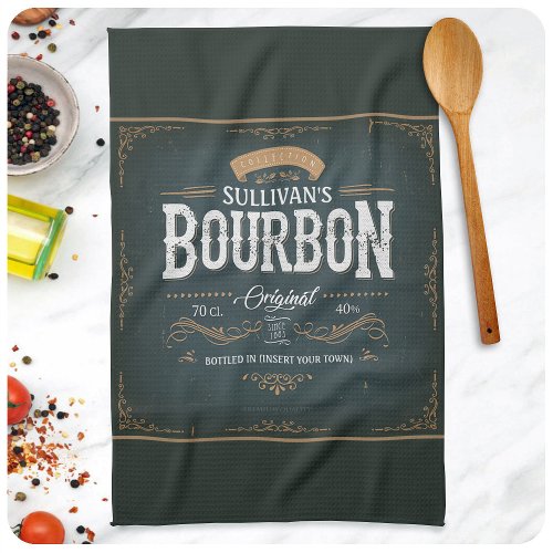 Vintage American Bourbon Personalized Whiskey Bar Kitchen Towel