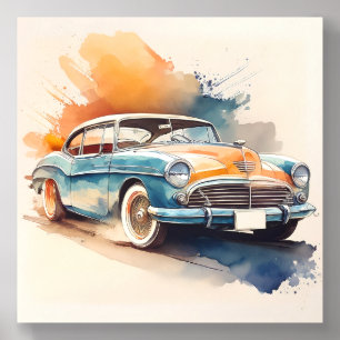 Vintage American Classic Car - watercolour Art Acrylic Photo Tile