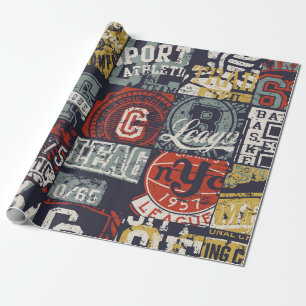 Vintage American college sporting badges patchwork Wrapping Paper