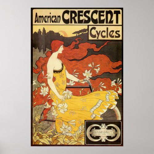 Vintage American Crescent Cycles Advertisement Poster