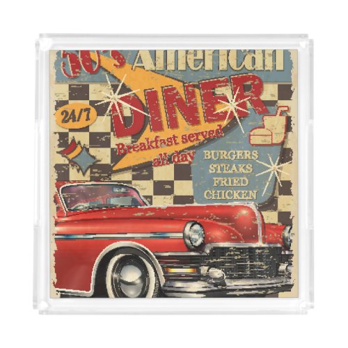 Vintage American Diner poster retro style Acrylic Tray