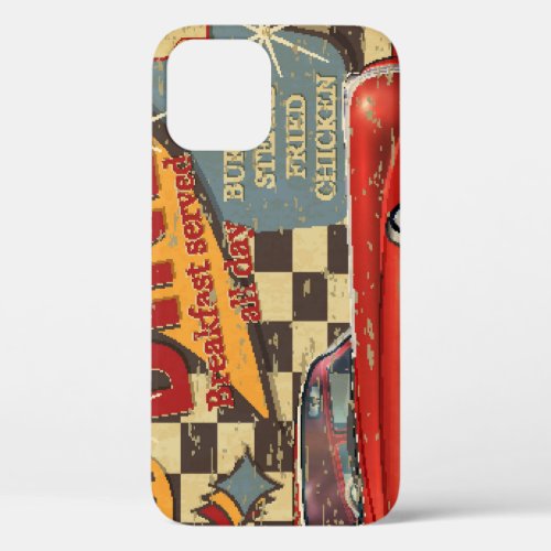 Vintage American Diner poster retro style iPhone 12 Case
