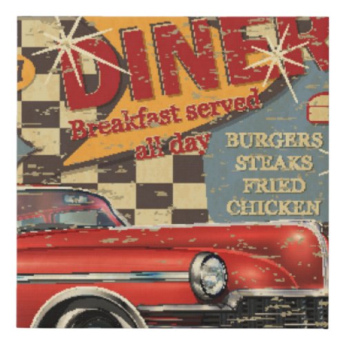 Vintage American Diner poster retro style Faux Canvas Print