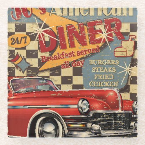 Vintage American Diner poster retro style Glass Coaster