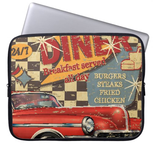 Vintage American Diner poster retro style Laptop Sleeve