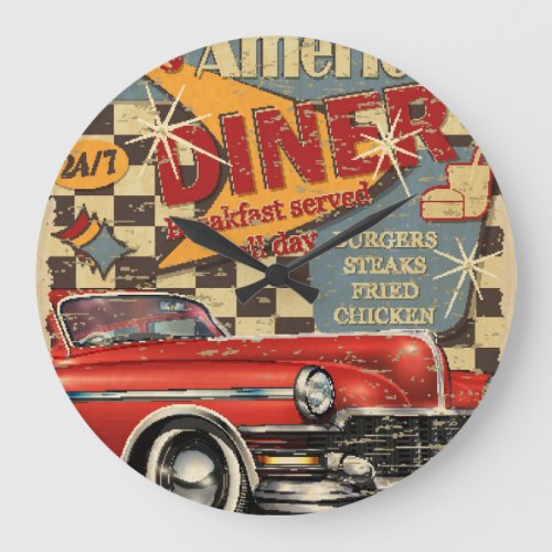 Vintage American Diner poster retro style Large Clock