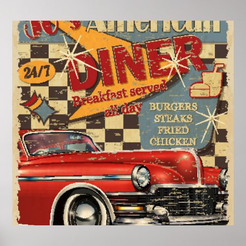 Vintage American Diner poster retro style Poster