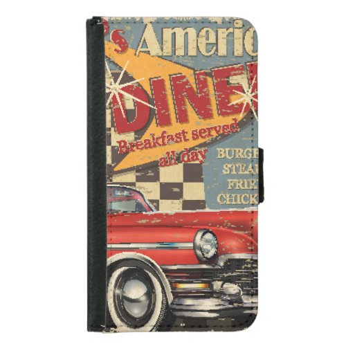 Vintage American Diner poster retro style Samsung Galaxy S5 Wallet Case