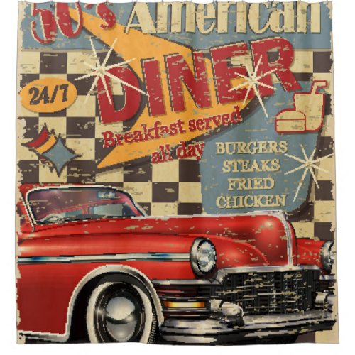 Vintage American Diner poster retro style Shower Curtain