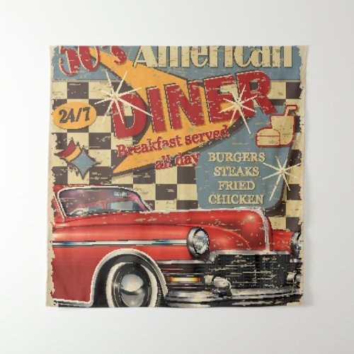 Vintage American Diner poster retro style Tapestry