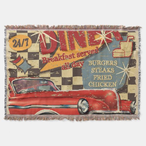 Vintage American Diner poster retro style Throw Blanket