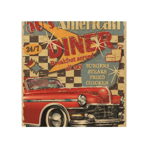 Vintage American Diner poster retro style Wood Wall Art