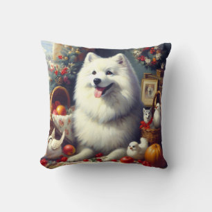 Vintage American Eskimo Painting Throw Pillow