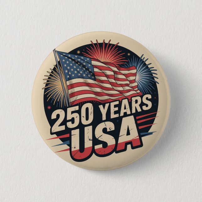 Vintage American Flag 250 Years USA Button (Front)