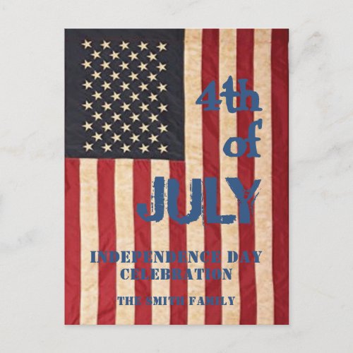 Vintage American Flag 4th of JULY Celebration Invitation Postcard