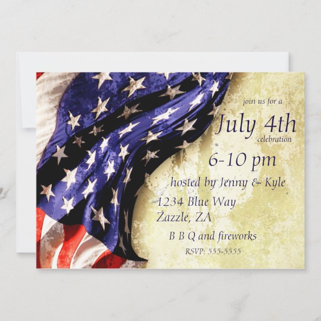 Vintage American Flag 4th of July Invitation (Front)