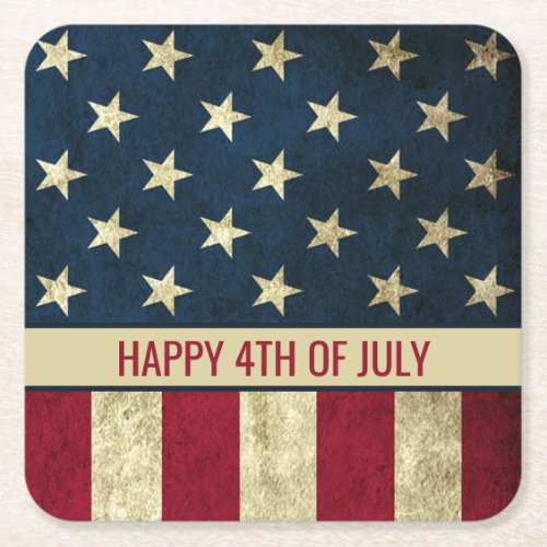 Vintage American Flag 4th Of July Party Square Paper Coaster