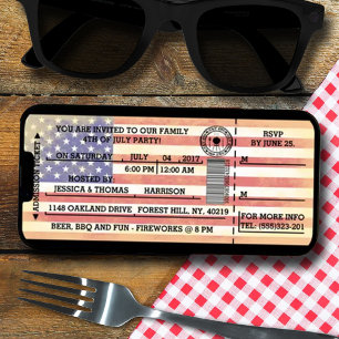 Vintage American Flag 4th Of July Party Ticket Invitation